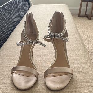 Jewel Badgley Mischka Champagne Heels with Rhinestone Accents